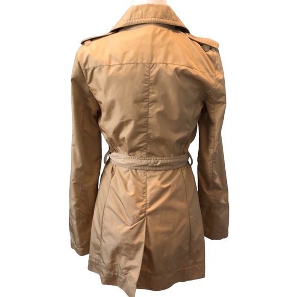 Postcard Bergdorf Goodman Tan Gold Belted Collared Lined Trench Coat Jacket 6 - Picture 2 of 16